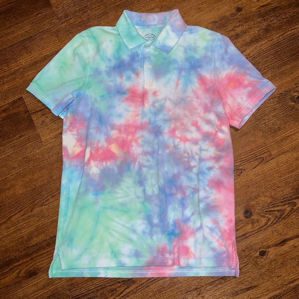 Colorful Custom Polo Pastel Tie Dye Hippie Short Sleeve Cotton Shirt Size S